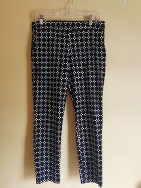 Jules & Leopold Black and White Geo Ponte Ankle Pants